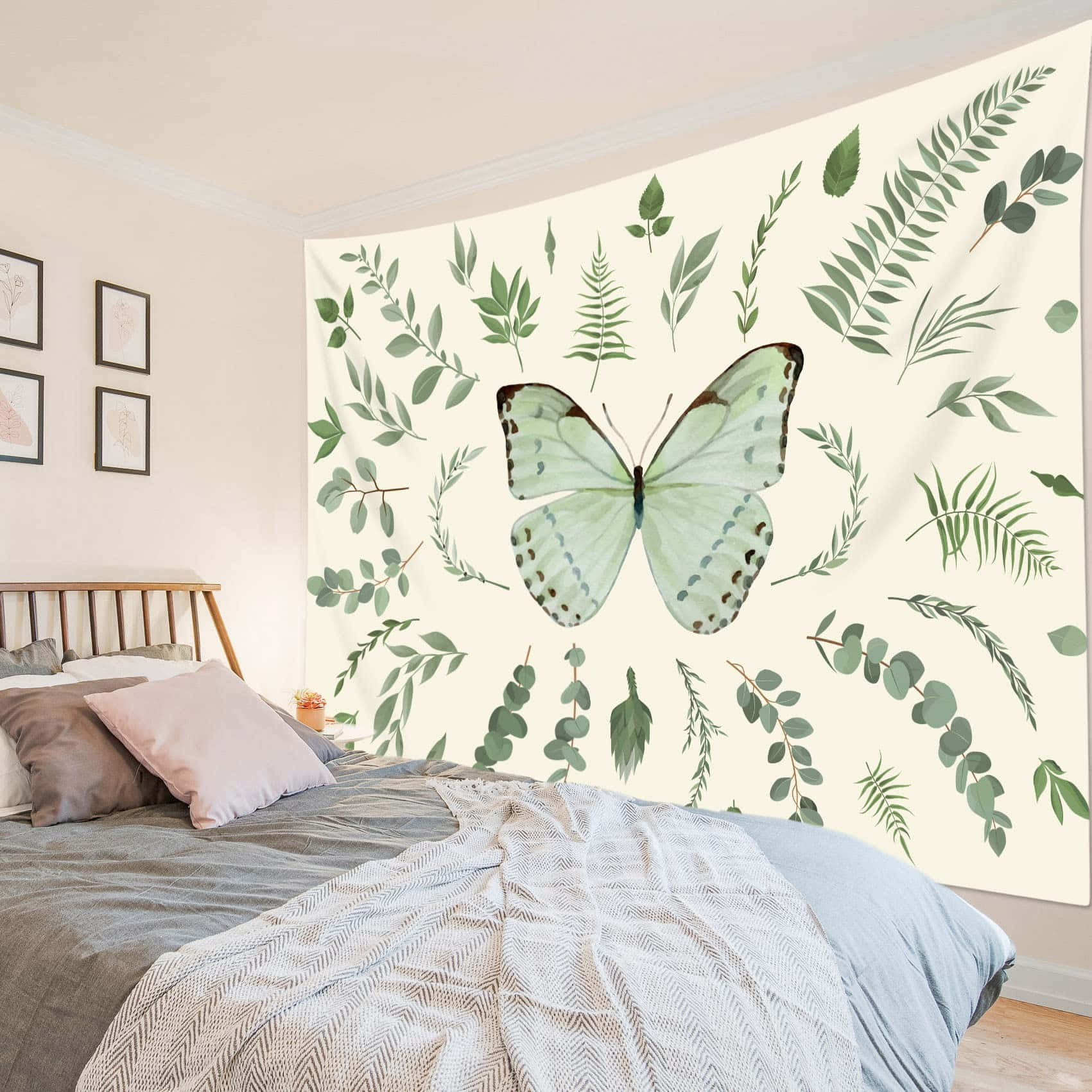 Beige Butterfly Bedroom Aesthetic.jpg Wallpaper