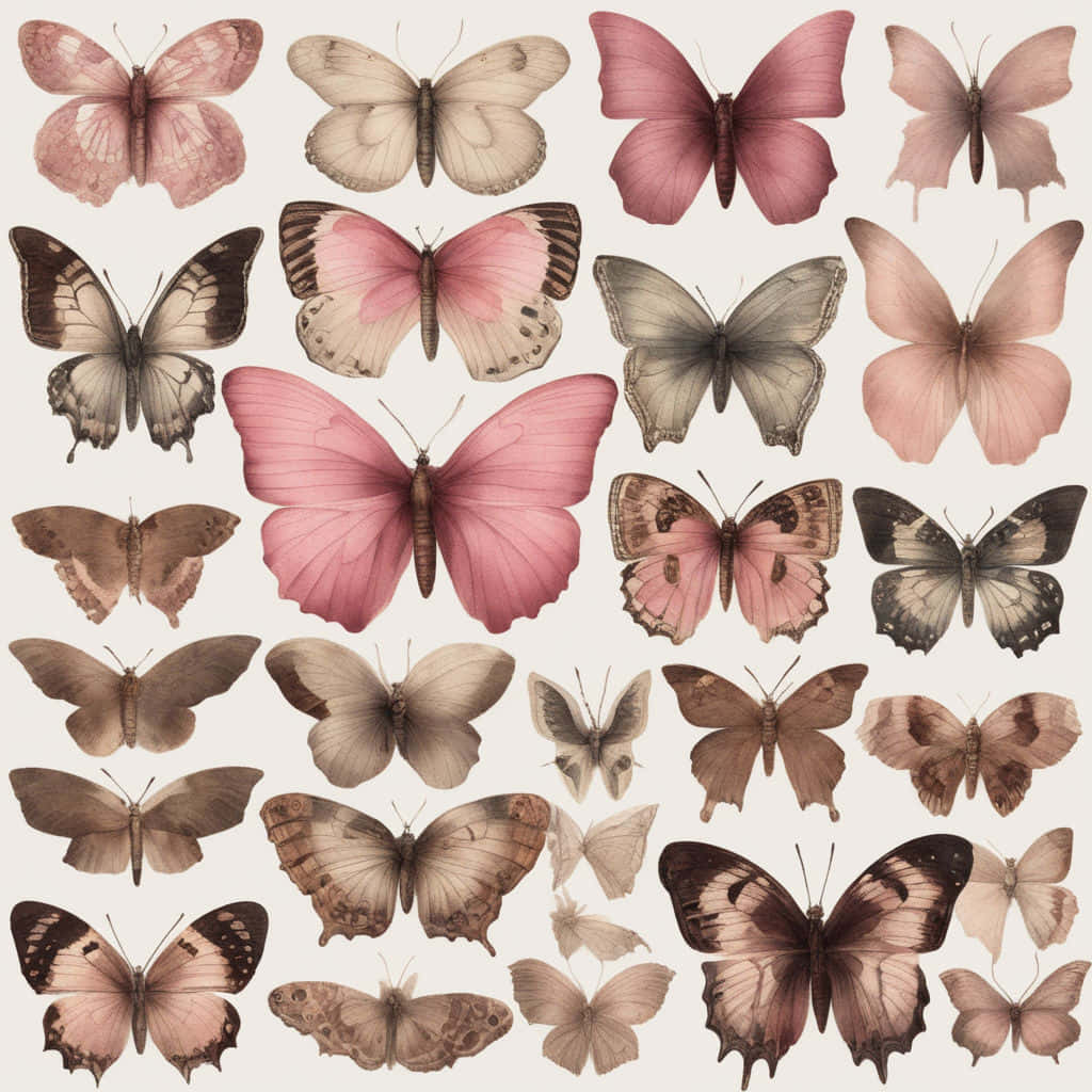 Beige Butterfly Collection Aesthetic Wallpaper