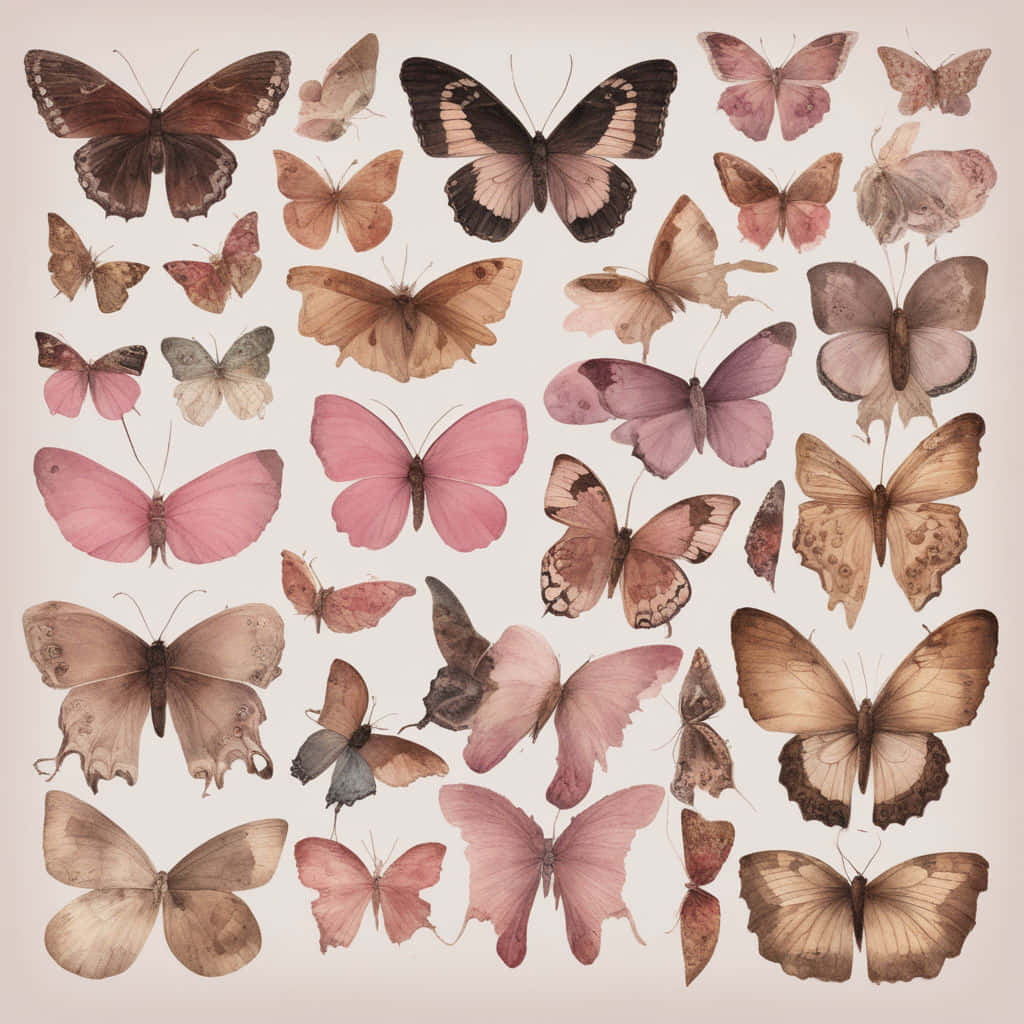 Beige Butterfly Collection Aesthetic Wallpaper