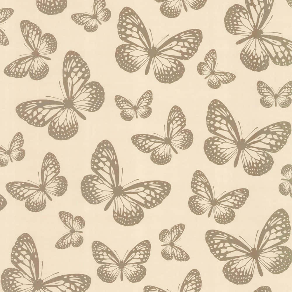 Beige Butterfly Pattern Aesthetic Wallpaper