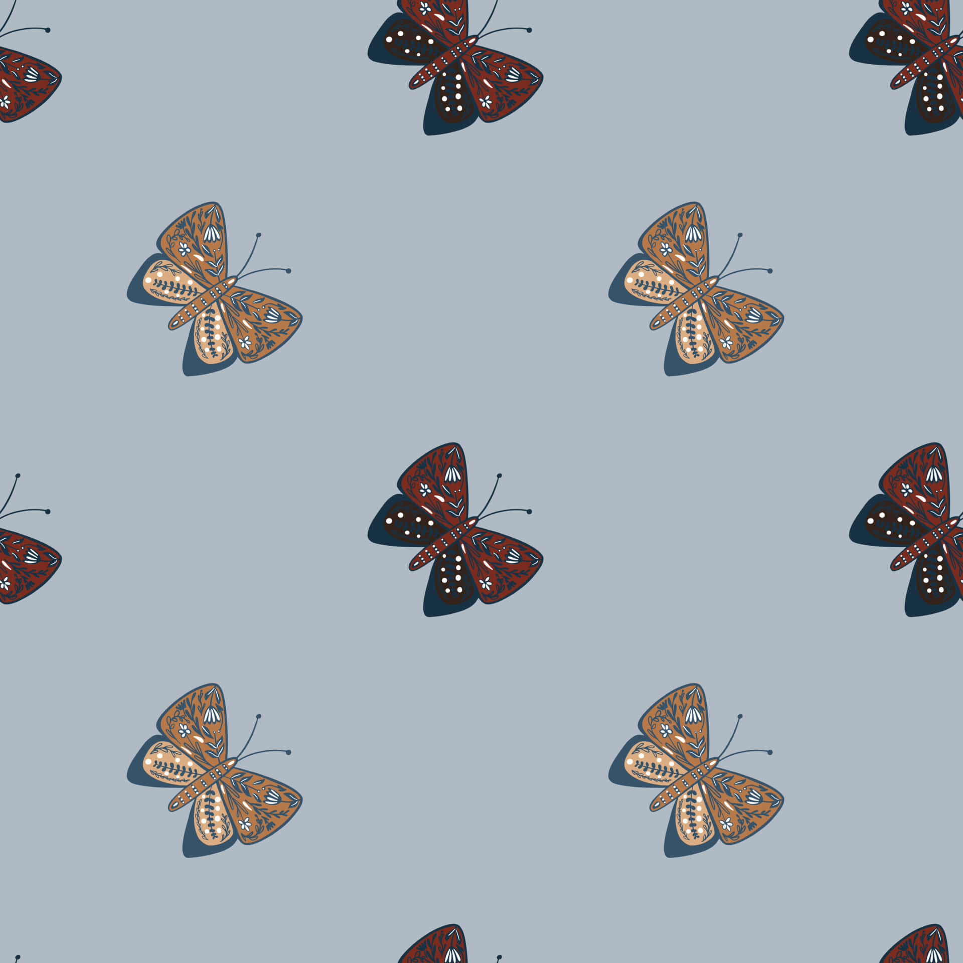 Beige Butterfly Patternon Blue Wallpaper