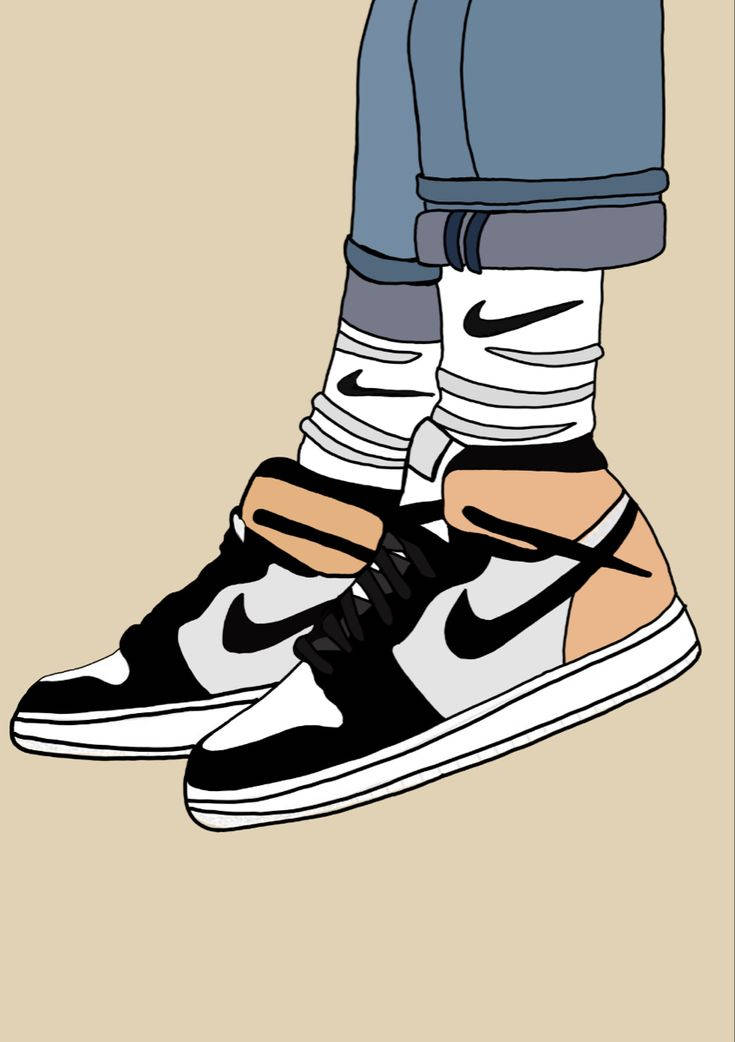 Beige Cartoon Nike Shoes Wallpaper