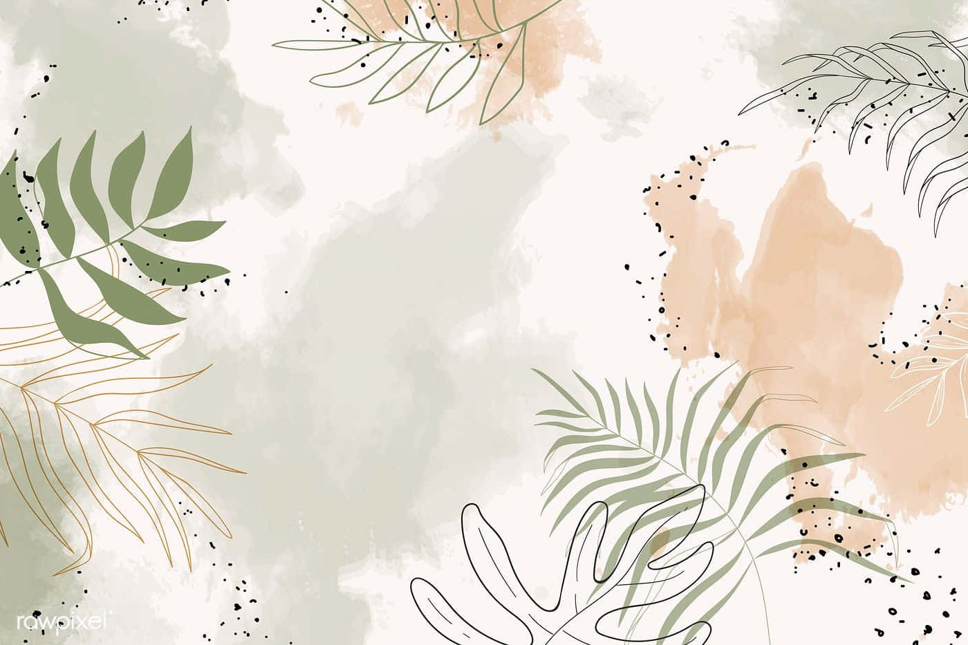 A Watercolor Background With Tropical Leaves And Flowers Wallpaper