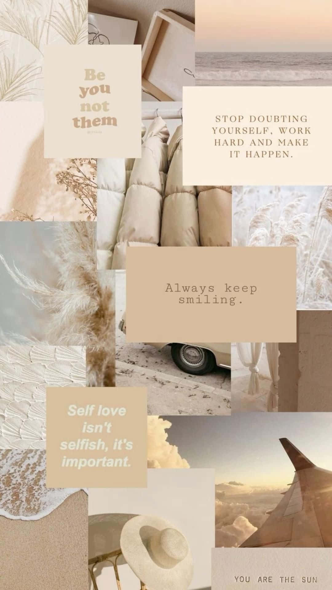 Beige Inspirational Collage Wallpaper