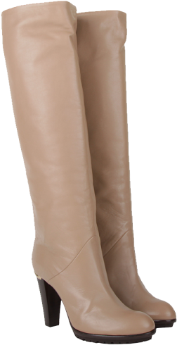 Beige Leather Knee High Boots PNG