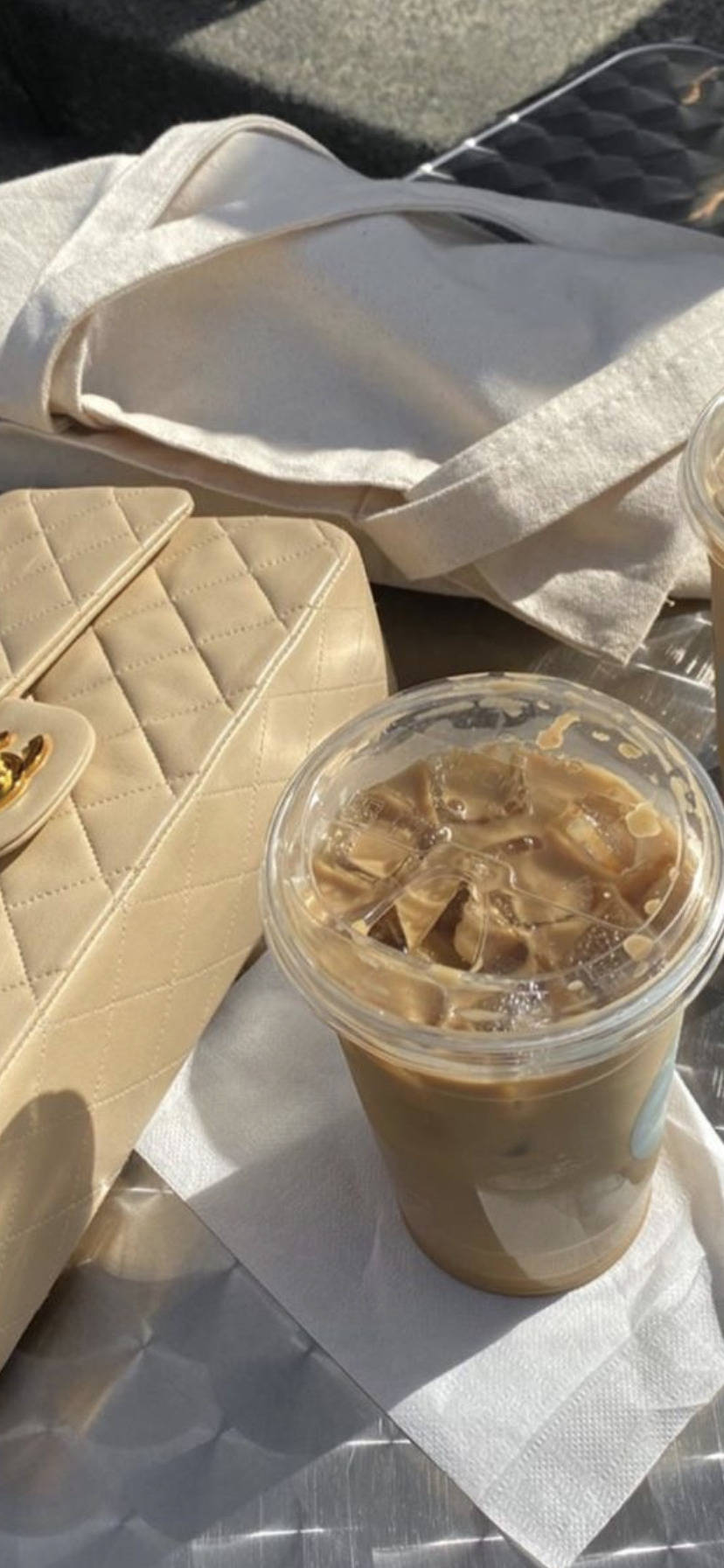 Beige Purse And Iced Coffee Aesthetic Wallpaper