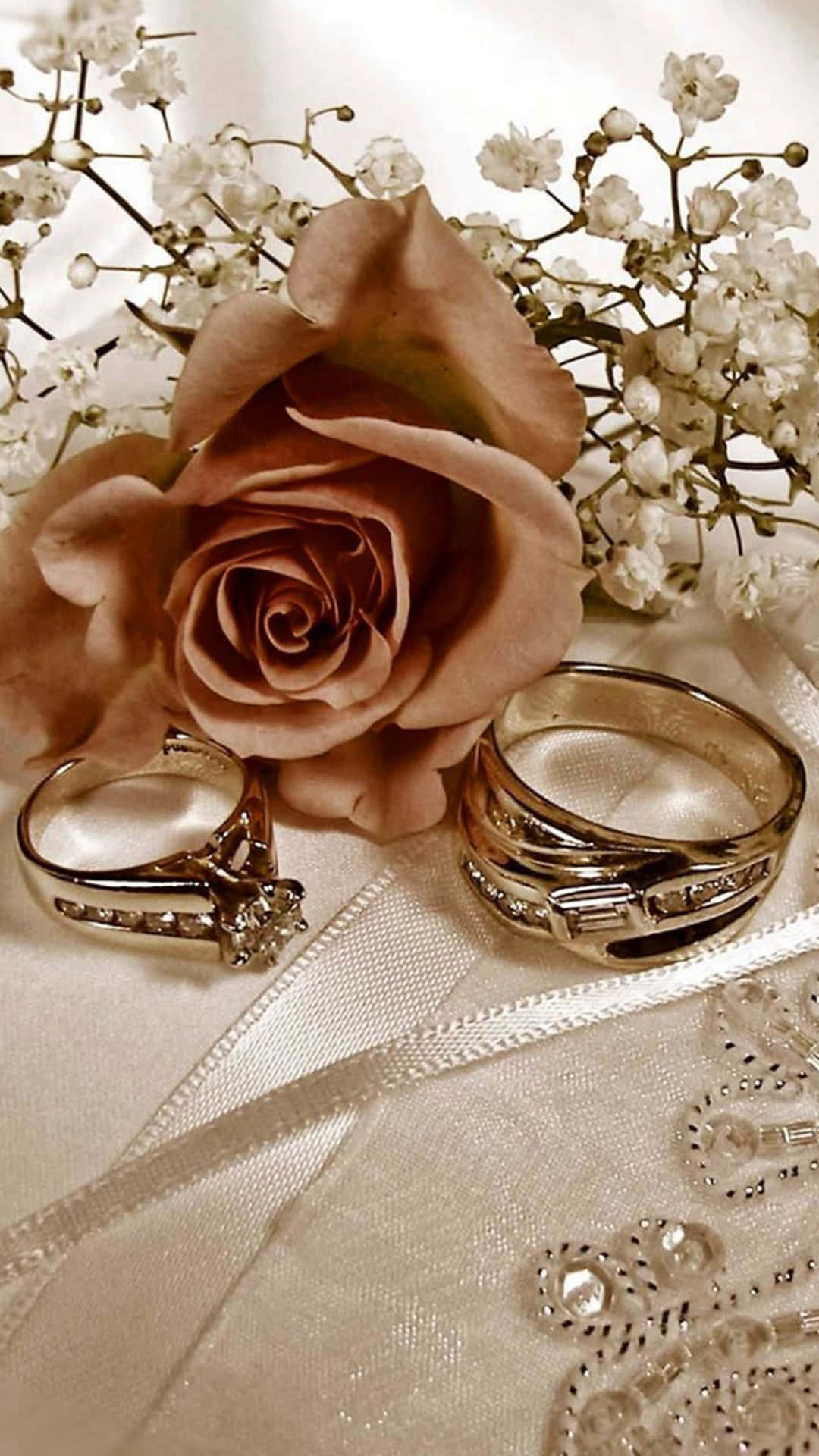 Beige Rose And Wedding Ring Wallpaper