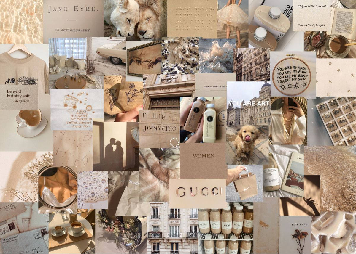 Beige Theme Aesthetic Collage Laptop Background