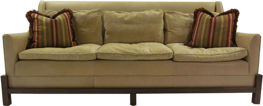 Beige Three Seater Sofawith Pillows.png PNG