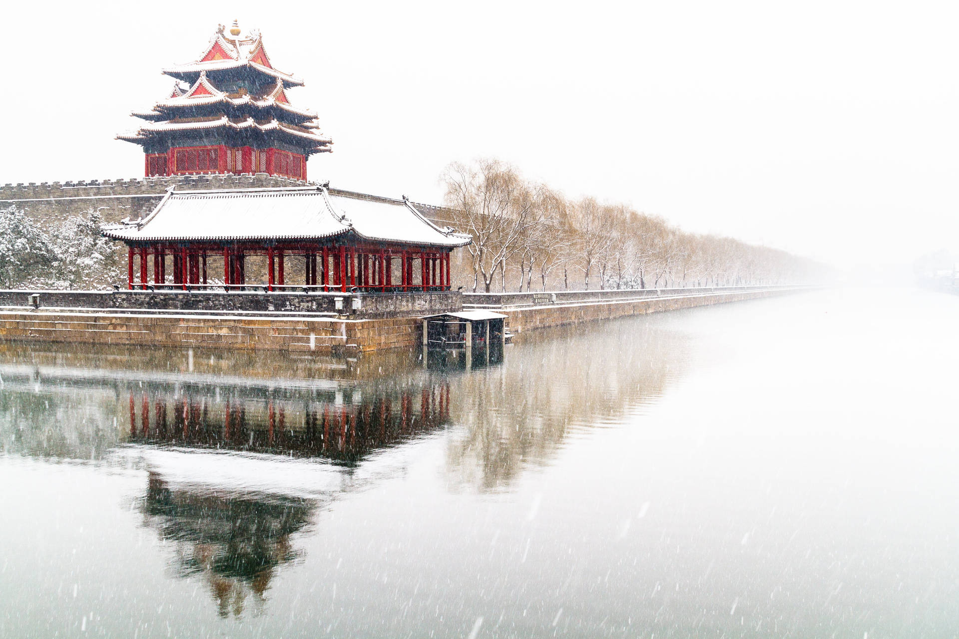 Beijing Forbidden City In Snow Background