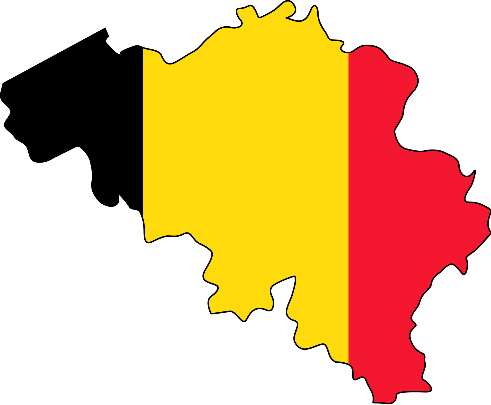 Belgium Map Outlinedwith Flag Colors PNG