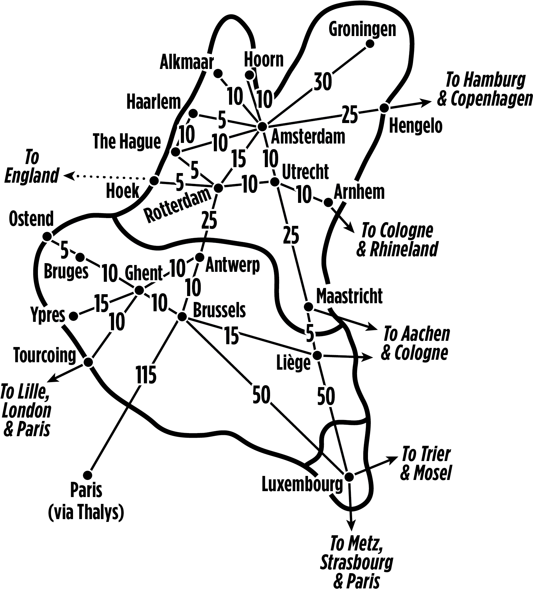 Belgium Netherlands Train Network Map PNG