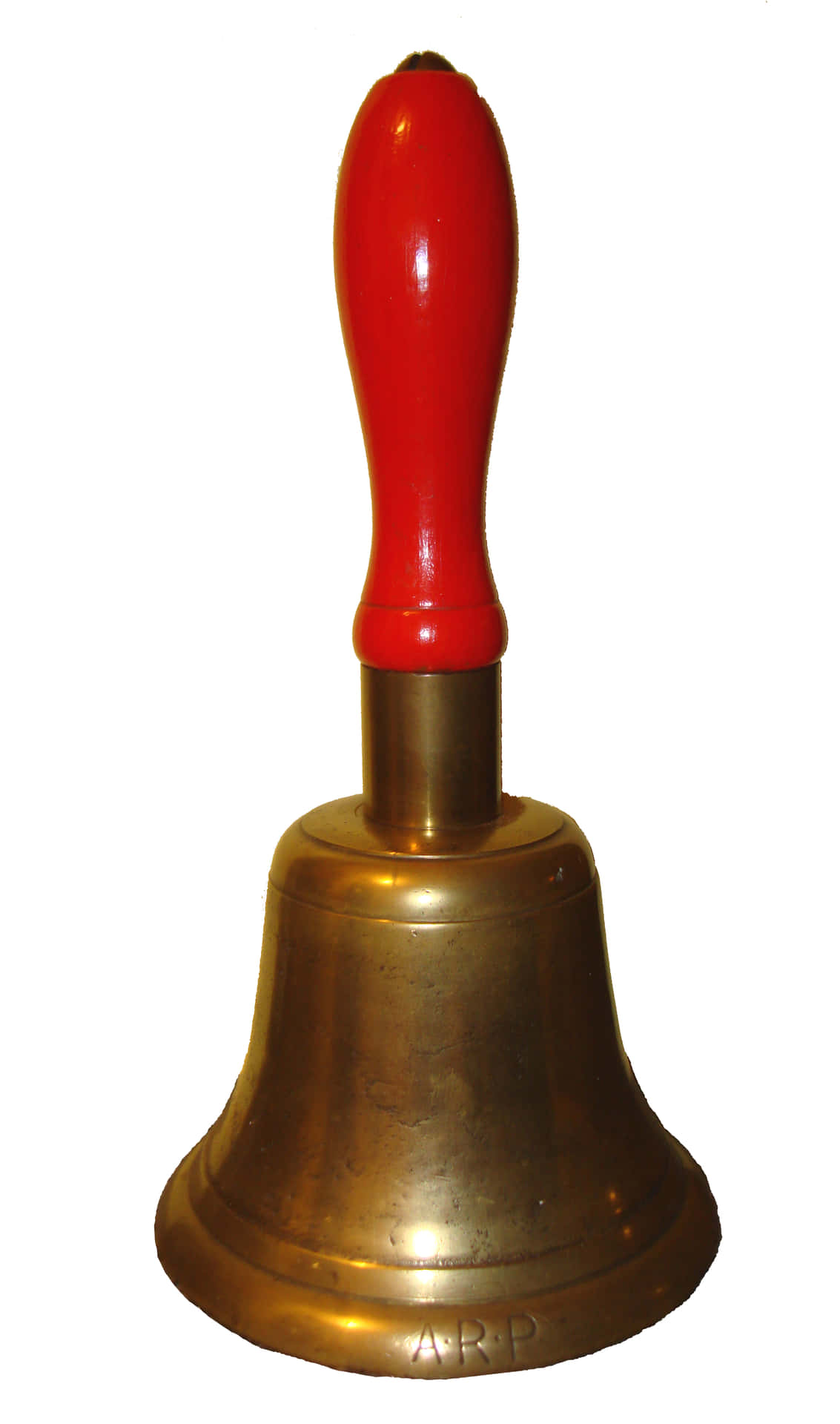 A Brass Bell With A Red Top
