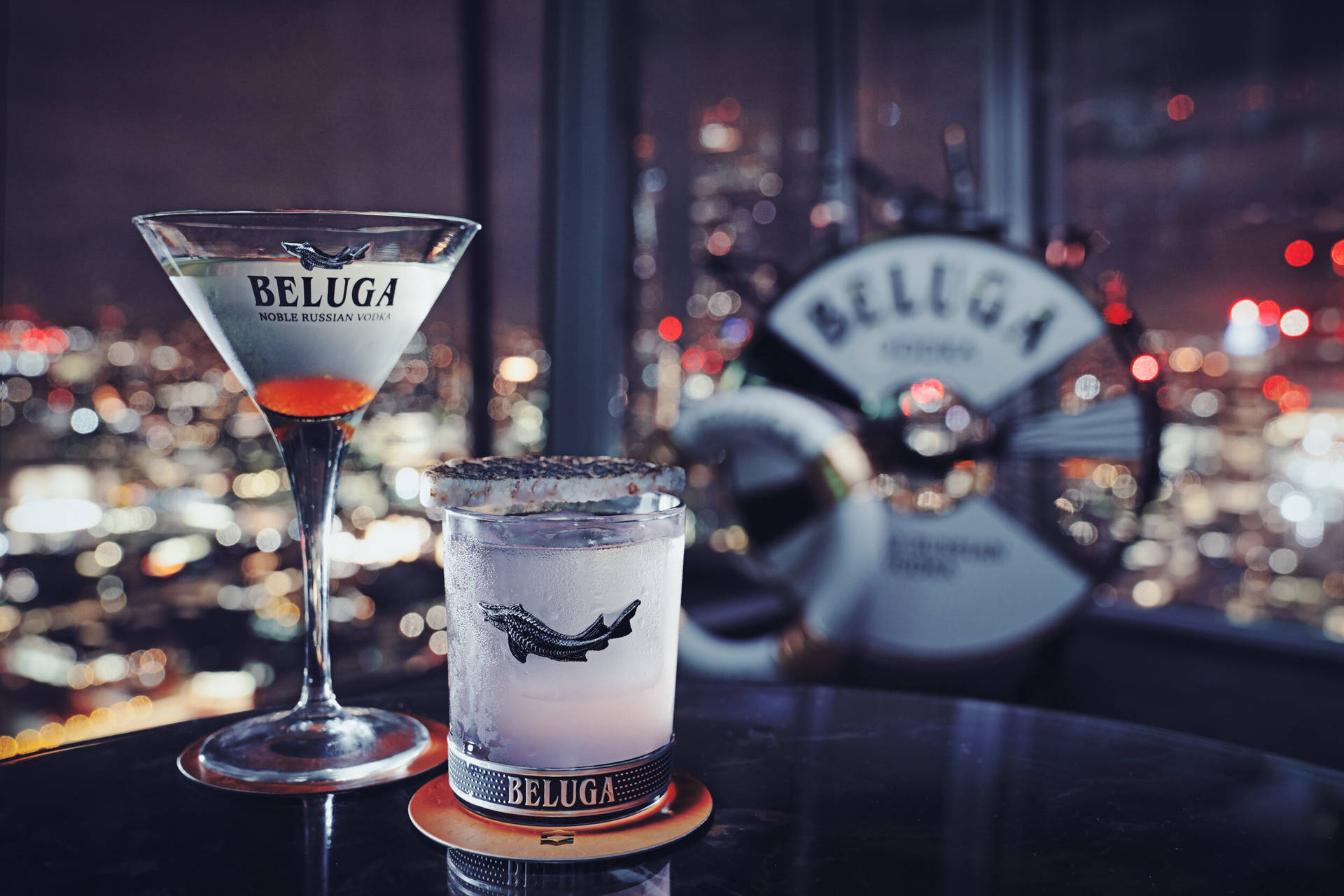Beluga Vodka Drinks With City View Wallpaper