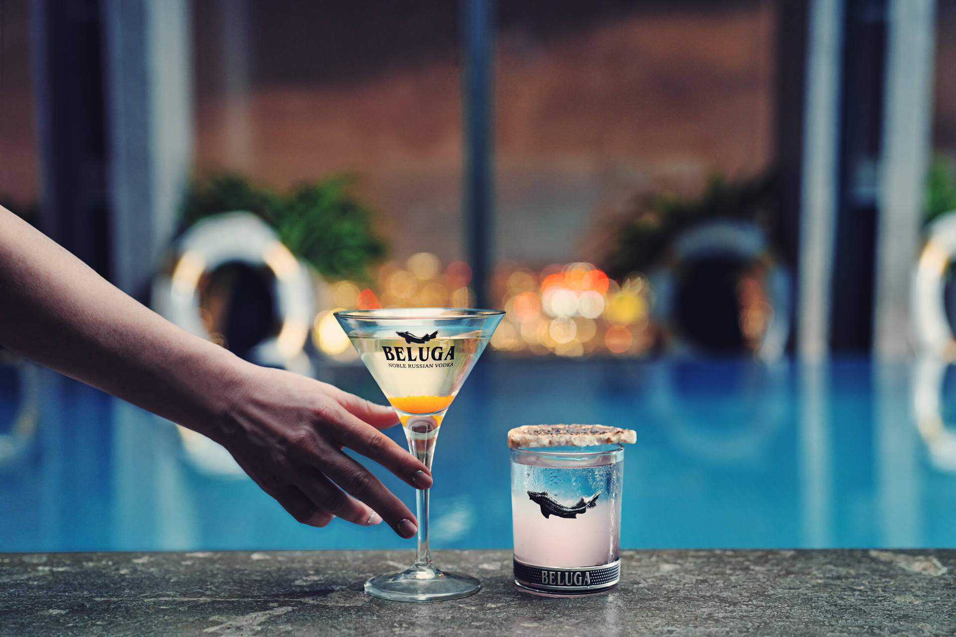 Relaxing Poolside Martini with Beluga Vodka Wallpaper