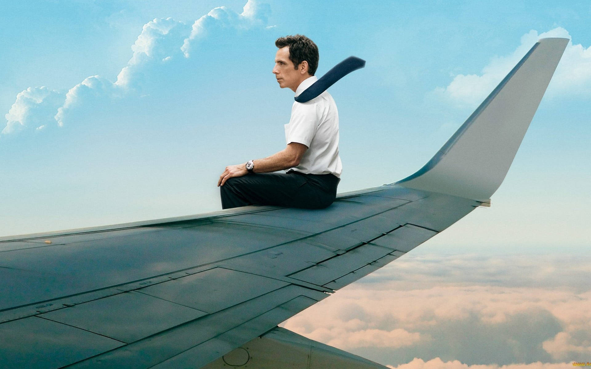 Ben Stiller Sitting On A Wing Plane Wallpaper