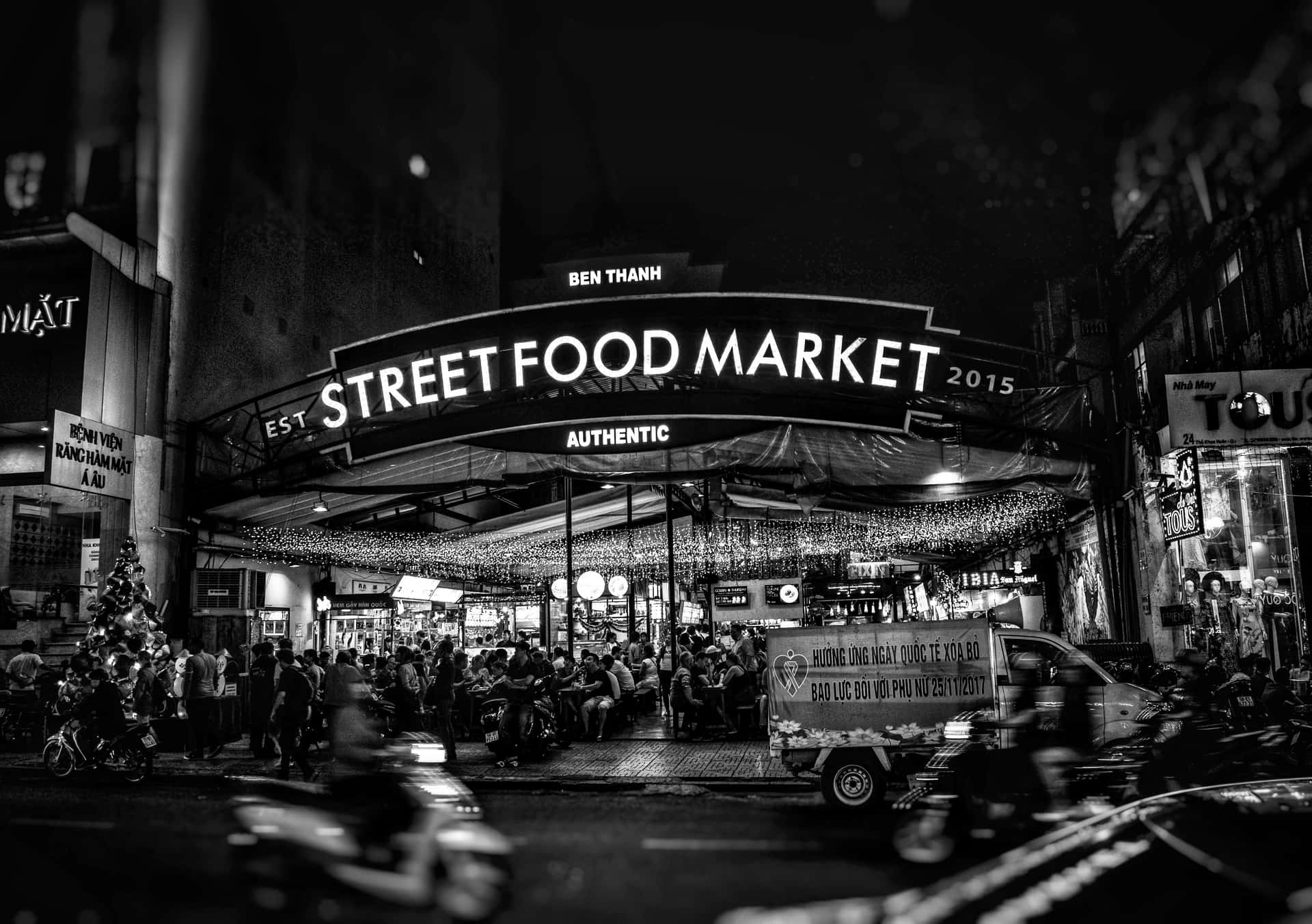 Ben Thanh Street Food Market Night Scene Wallpaper