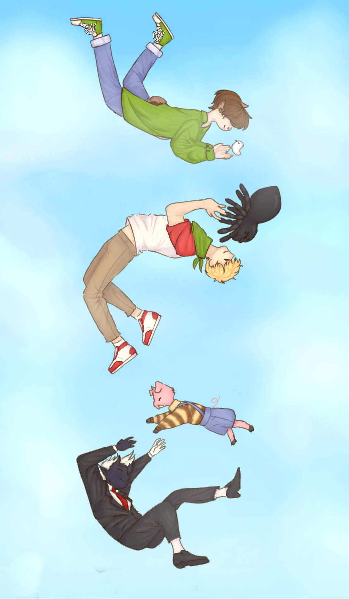 Bench Trio Floating In The Sky Art Wallpaper