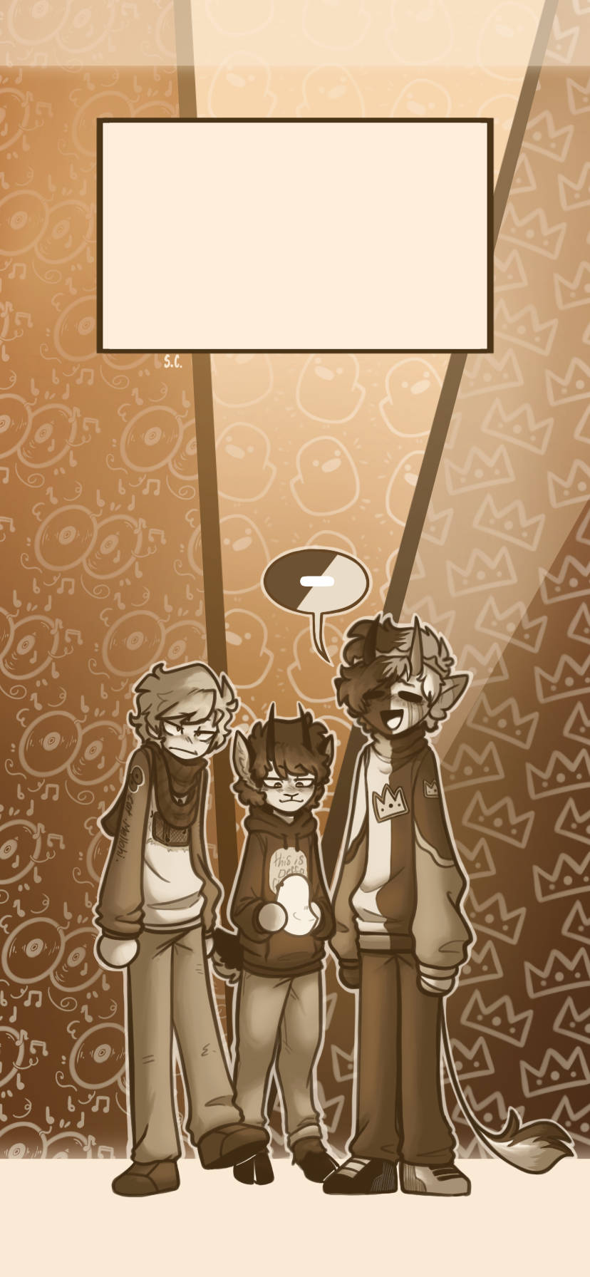 Et tegneserie af tre mennesker stående ved siden af ​​hinanden Wallpaper