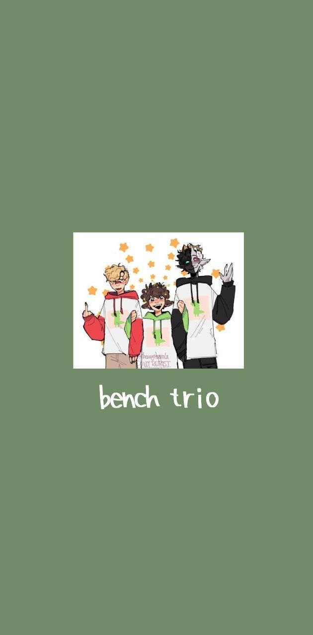 Bench Trio Friendship Green Aesthetic Wallpaper