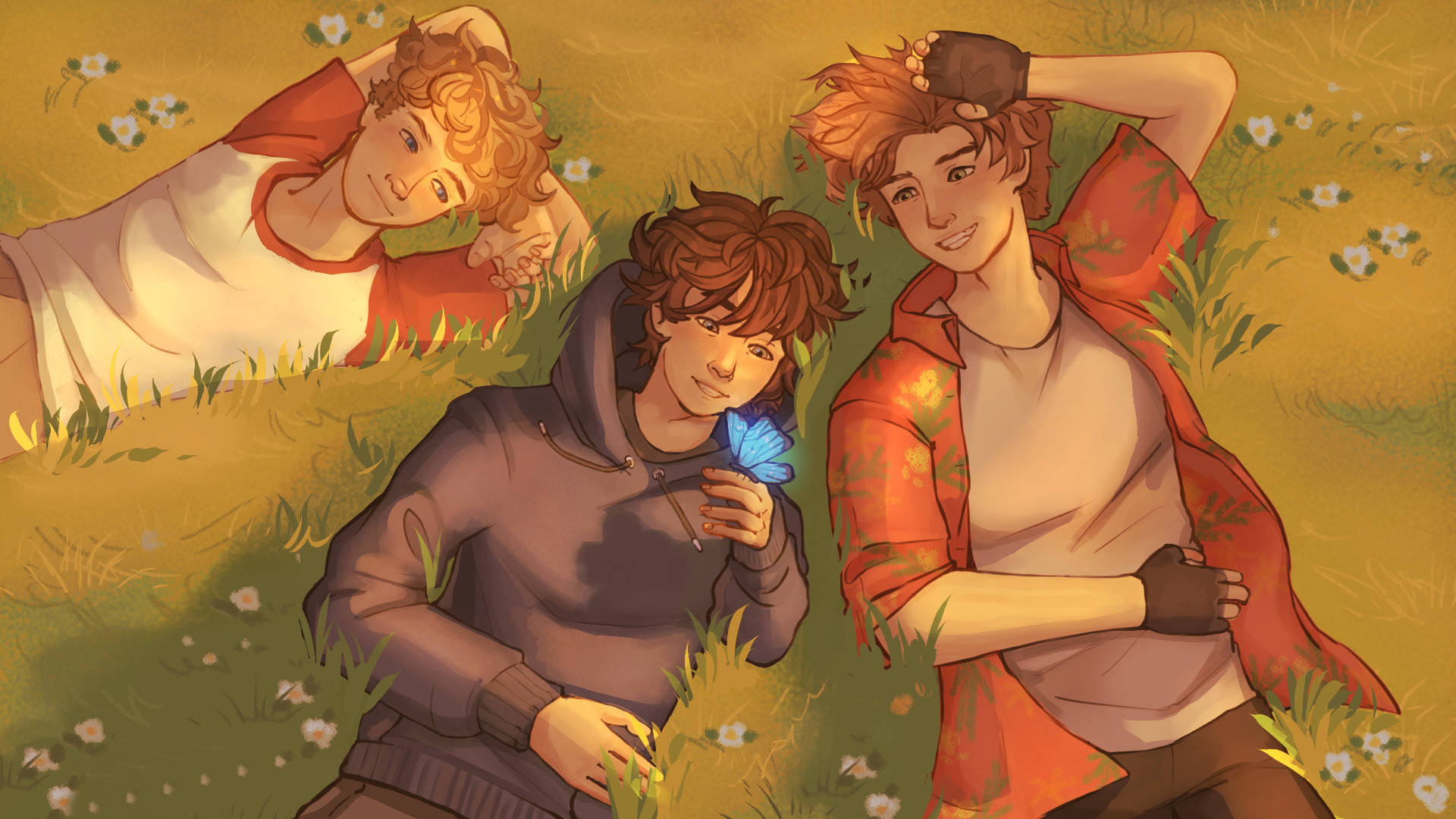 A Group Of Boys Laying In The Grass Wallpaper