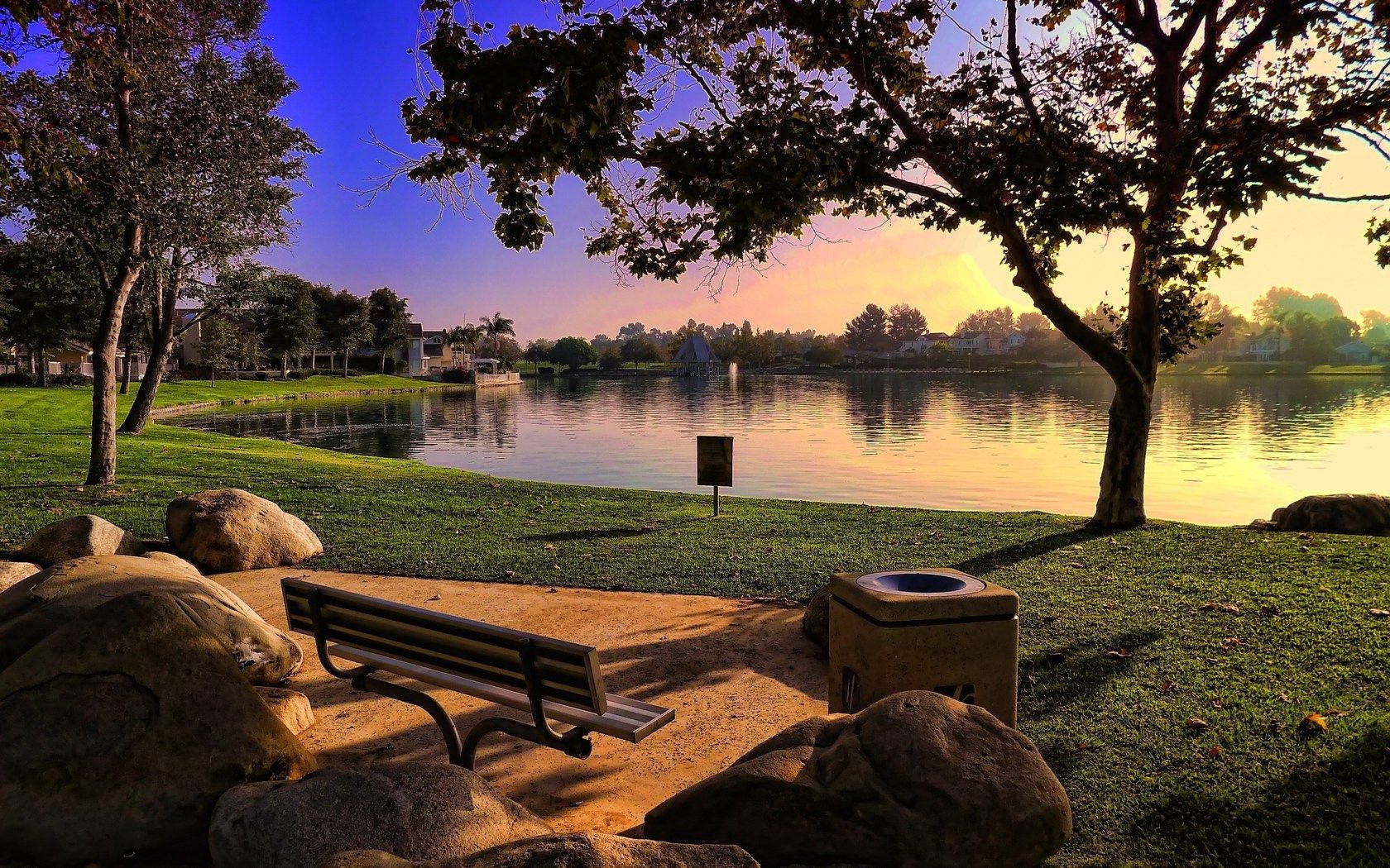 Bench With Lake View Wallpaper