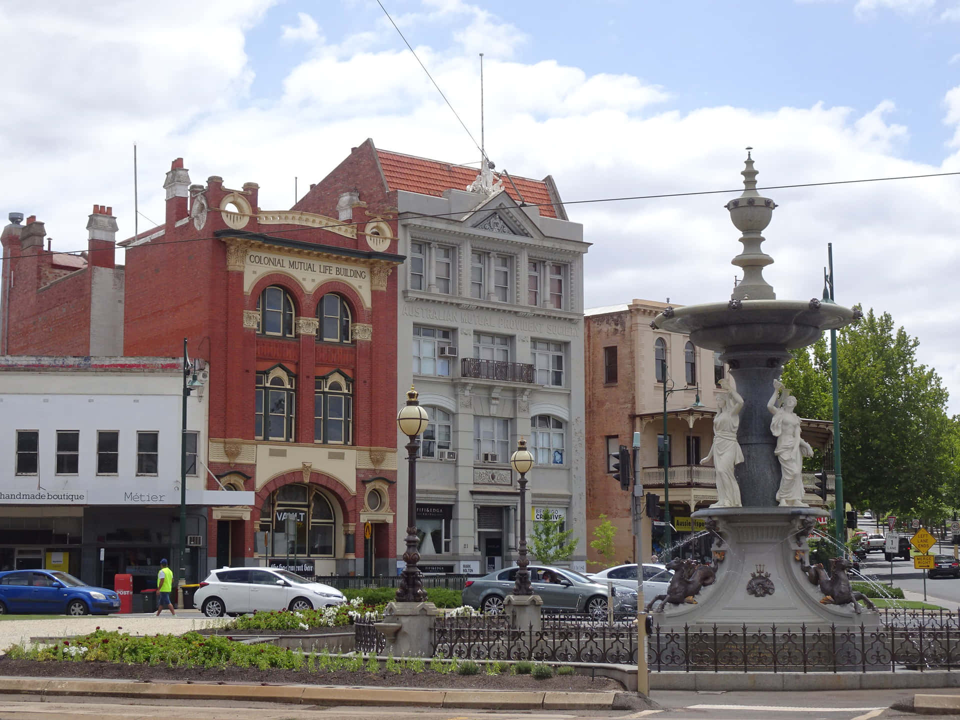 Bendigo Historische Architectuur En Fontein Achtergrond