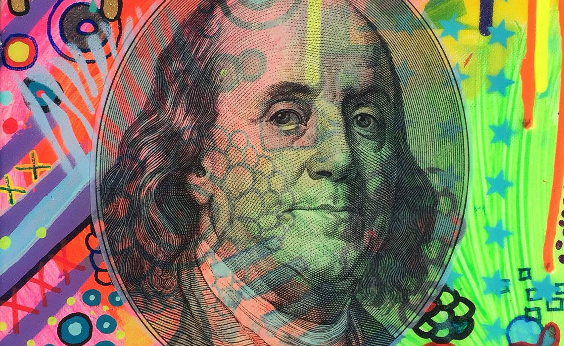 Benjamin Franklin Neon Doodle Art stil Wallpaper