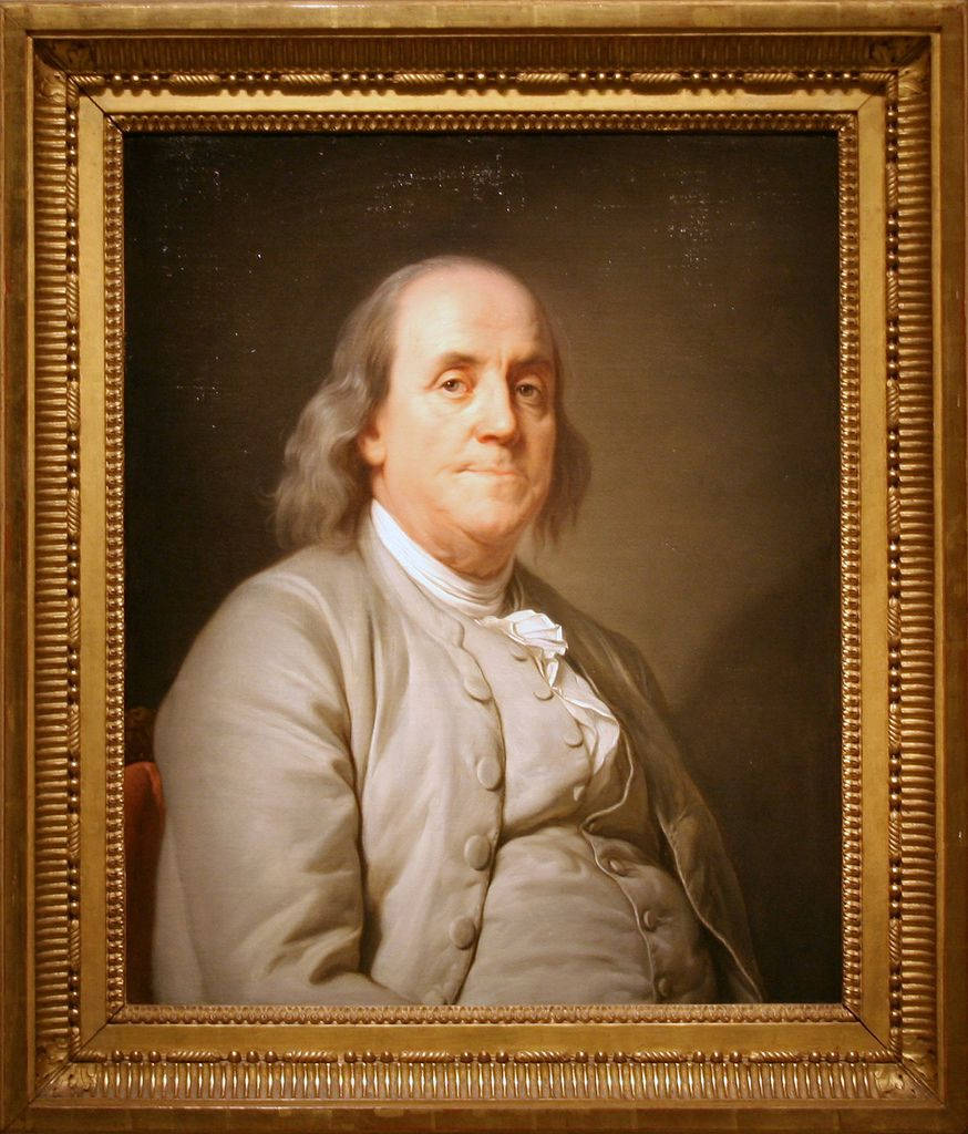 Benjamin Franklin Dipinto Con Cornice Ornata Sfondo