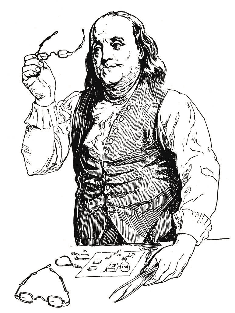 Desenhoa Lápis E Tinta De Benjamin Franklin. Papel de Parede