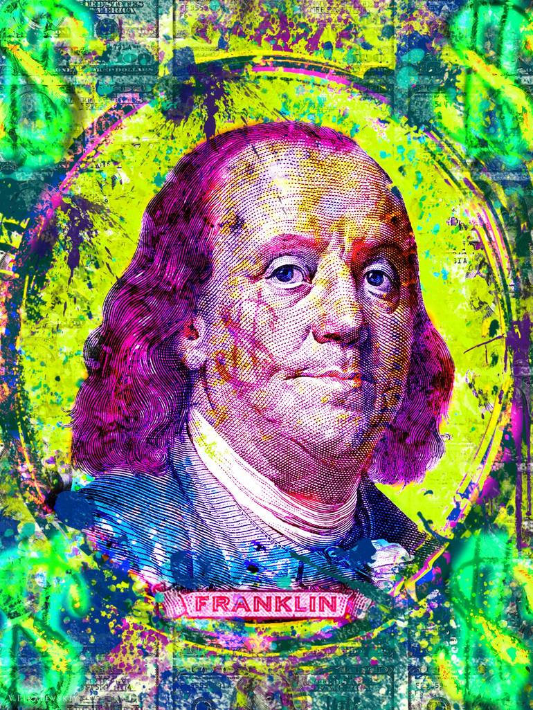 Benjamin Franklin Pop Art Tapet: Se dette klare udtryk af Benjamin Franklin, som fremhæver farver og linjer fra den berømte Pop Art-szene. Wallpaper
