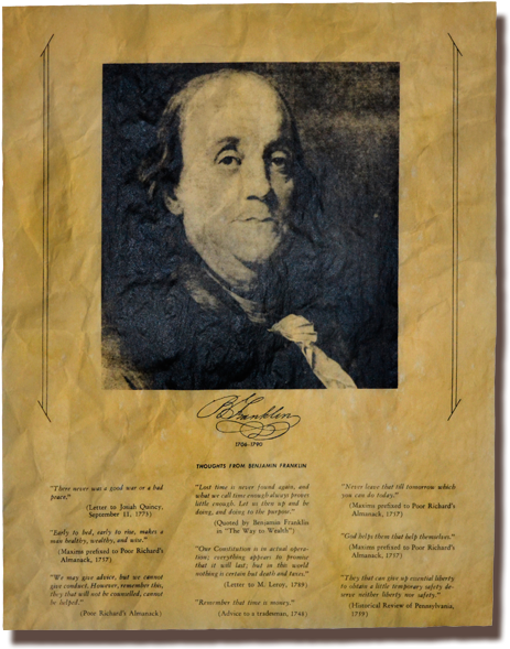 Benjamin Franklin Portraitand Quotes PNG