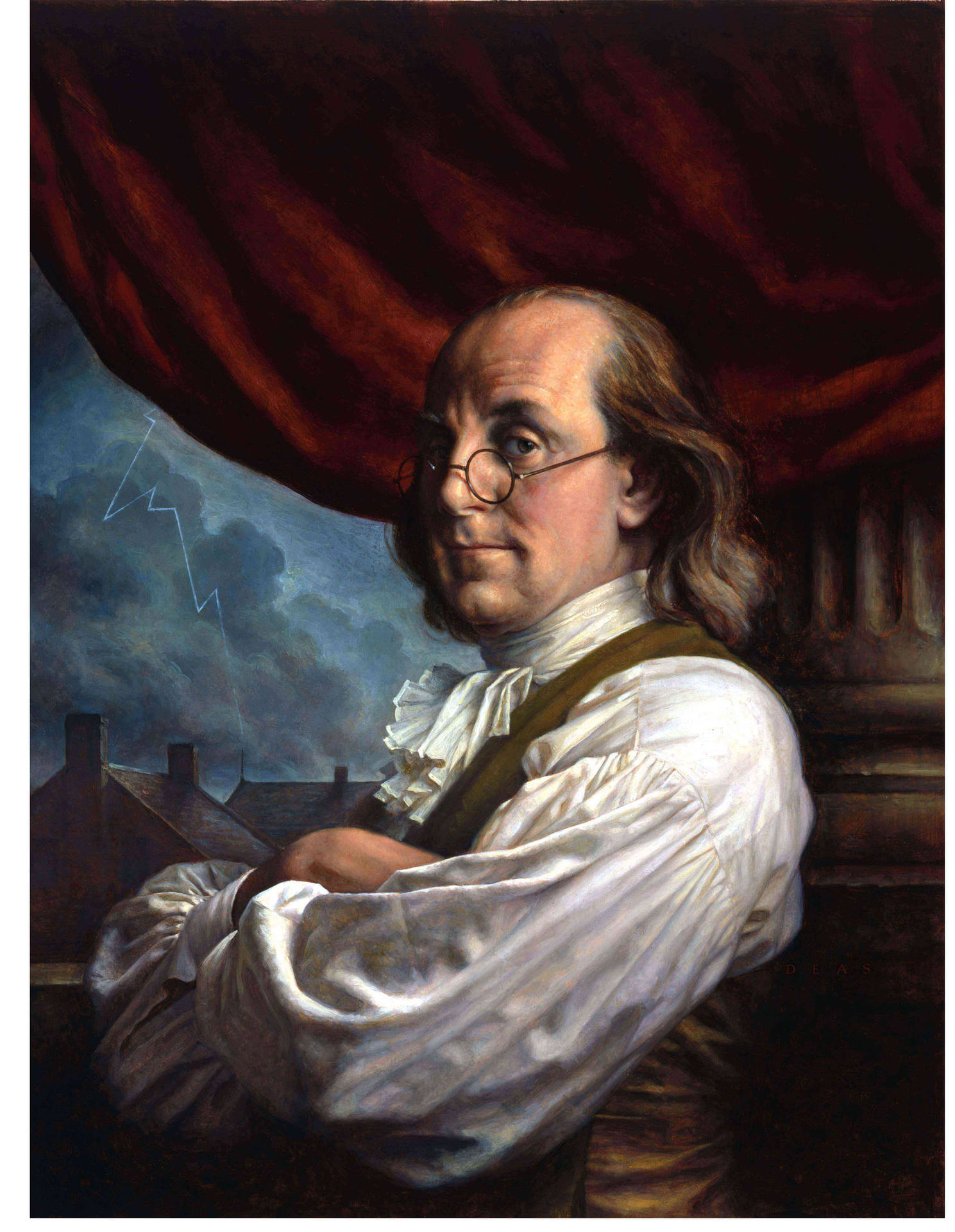 Portrait of Benjamin Franklin in Classic Attire Wallpaper