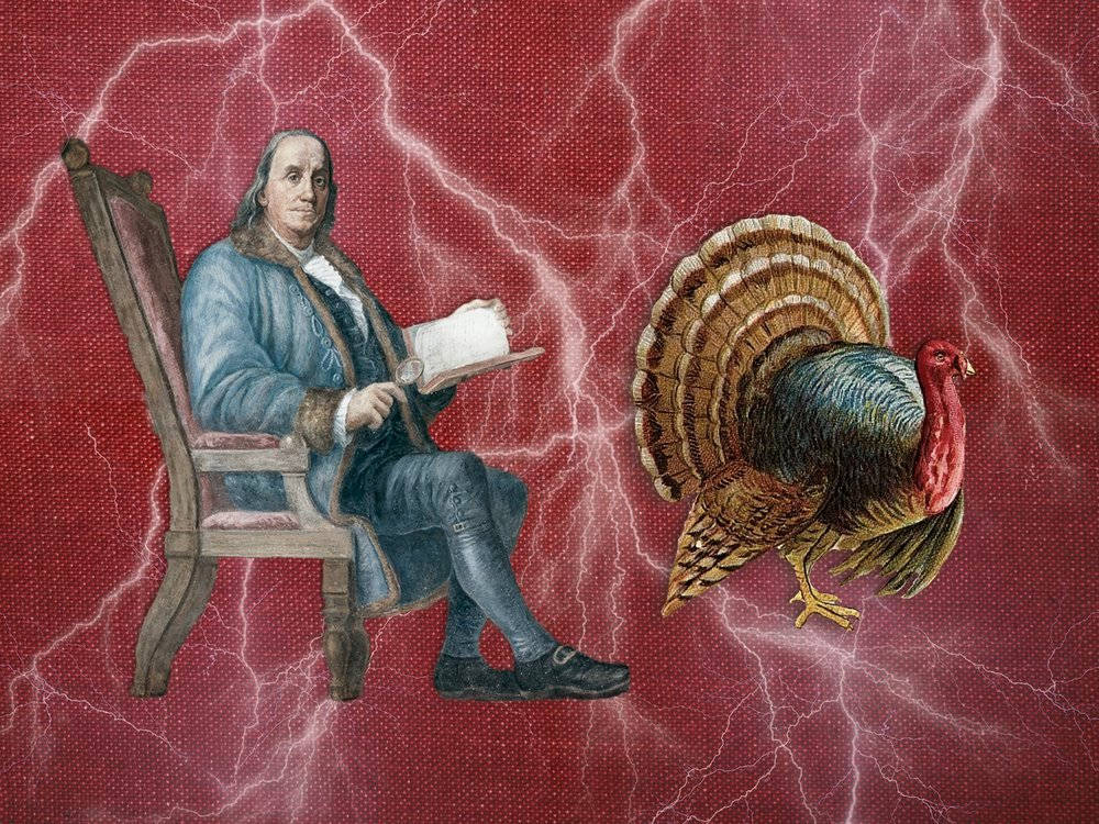 Benjamin Franklin Med En Kalkun Wallpaper