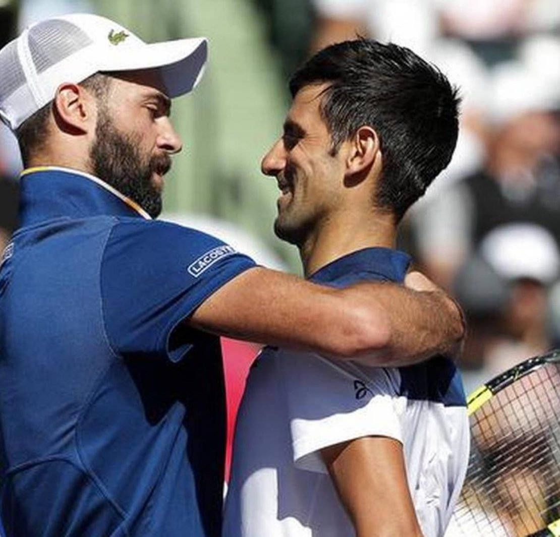 Benoit Paire Hugging Novak Djokovic Background