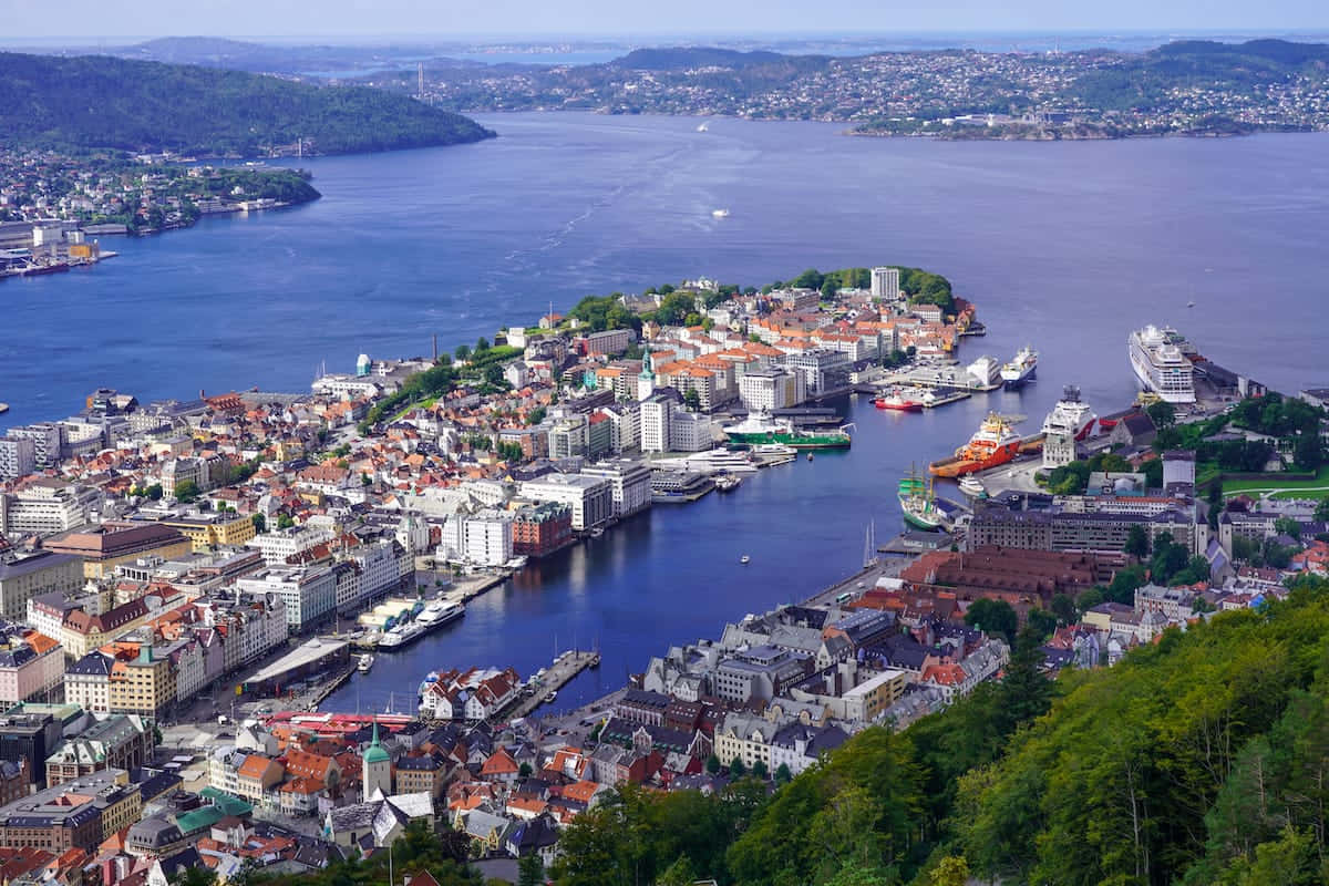 Bergen Cityscape Aerial View Wallpaper