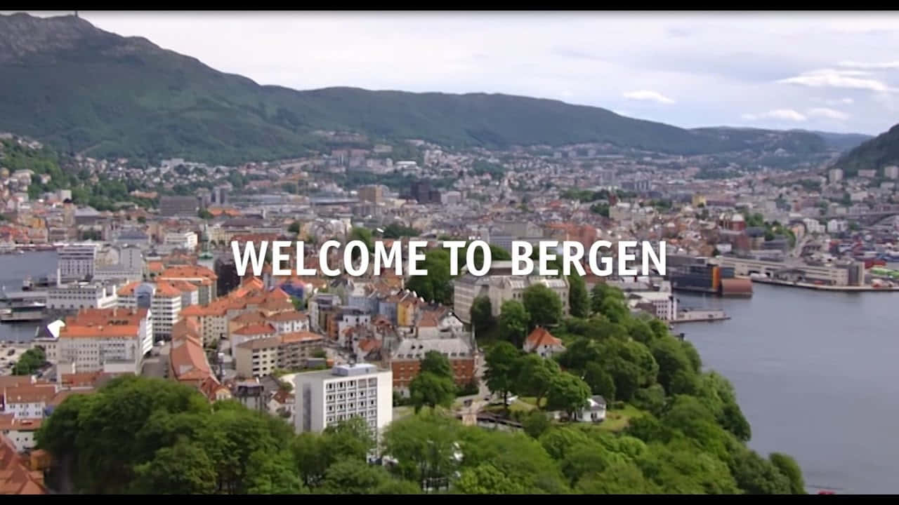 Bergen Cityscape Welcome Sign Wallpaper