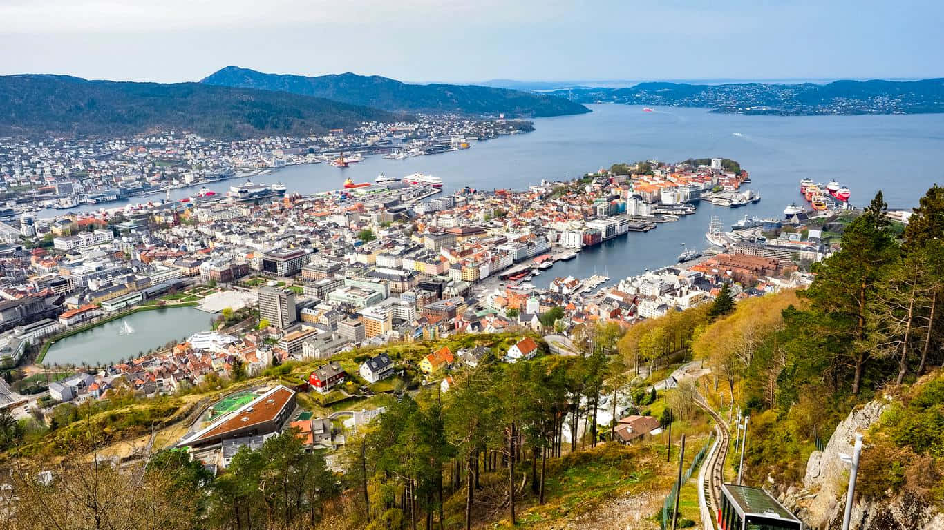 Bergen Cityscapeand Harbor Aerial View Wallpaper