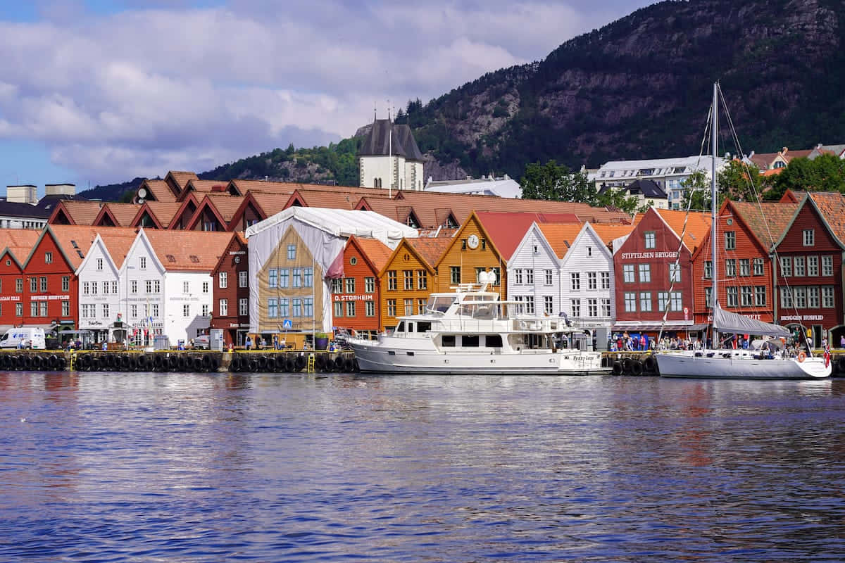 Bergen Havn Fargerike Hus Bakgrunnsbildet