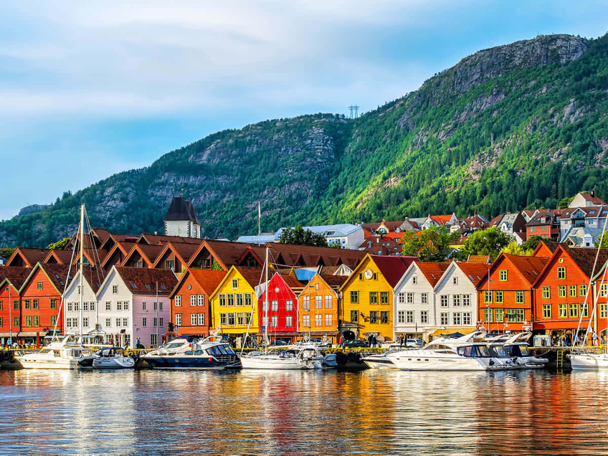 Bergen Norway Bryggen Harbor View Wallpaper