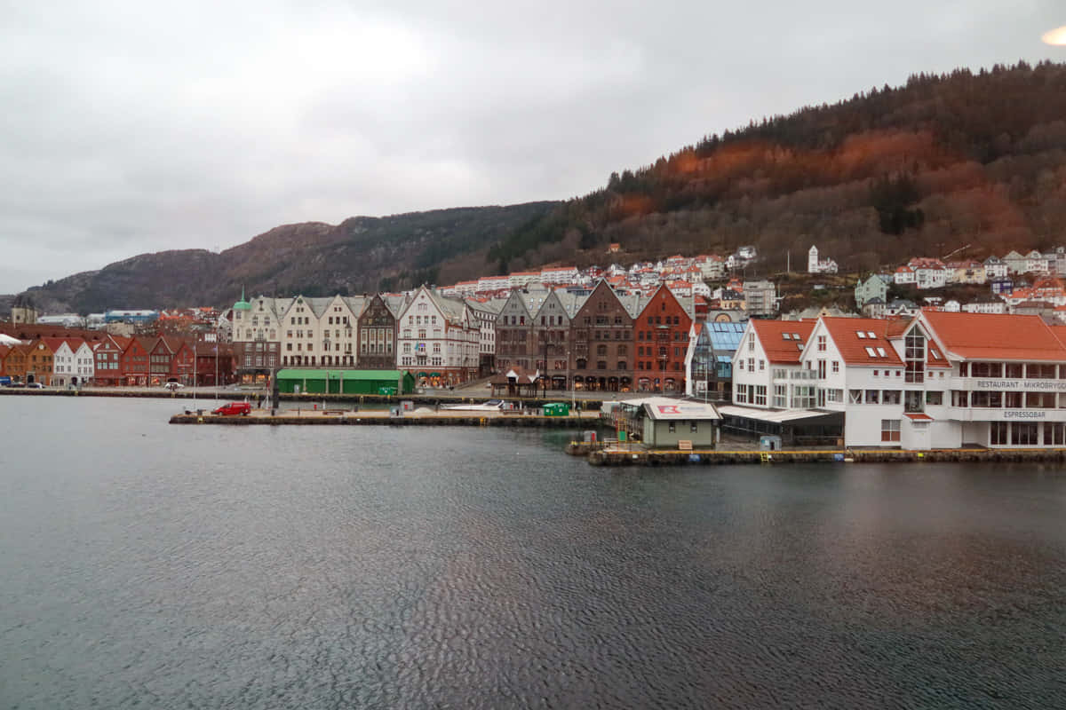Bergen Norway Historic Bryggen District Waterfront Wallpaper