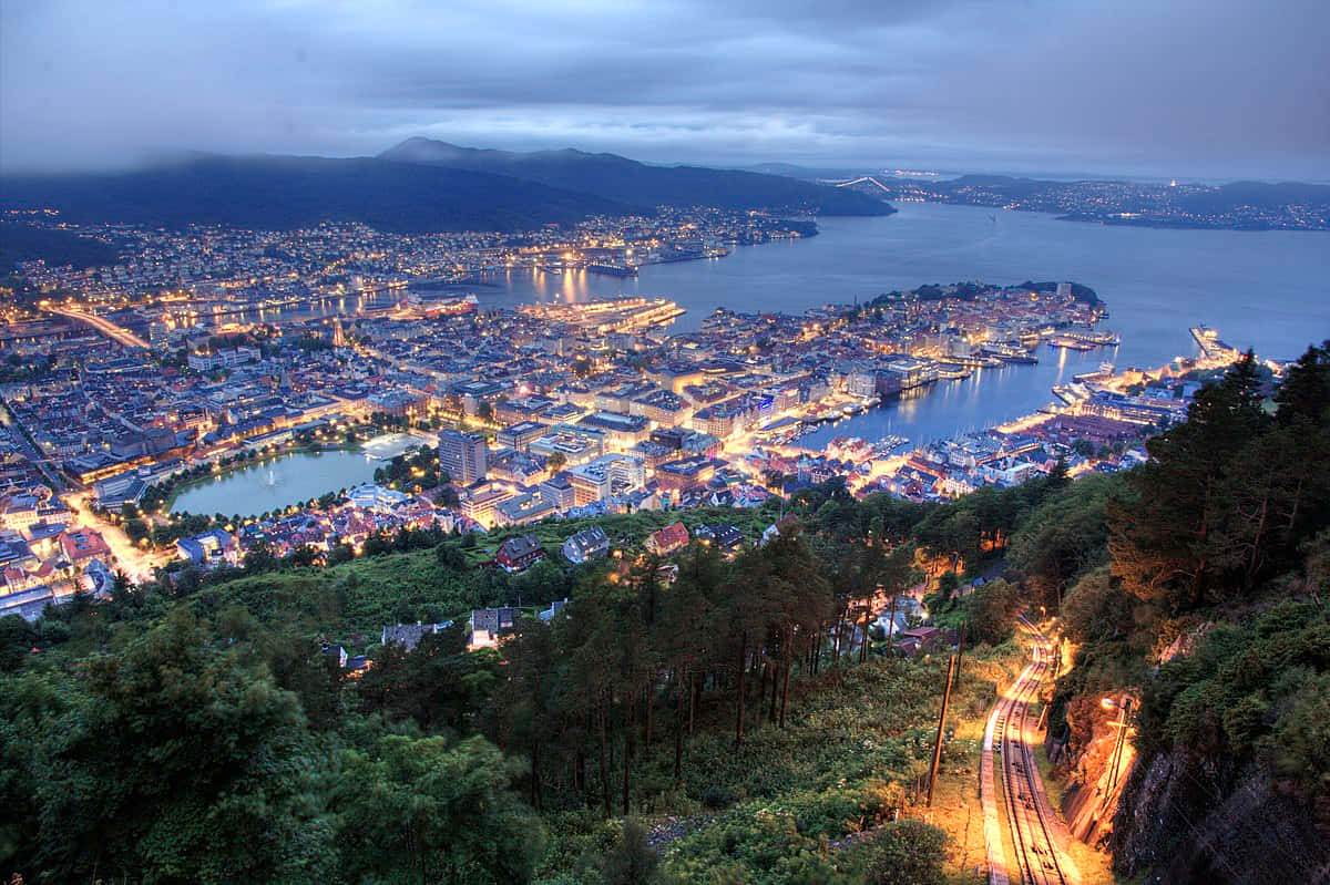 Bergen Norway Twilight Cityscape Wallpaper
