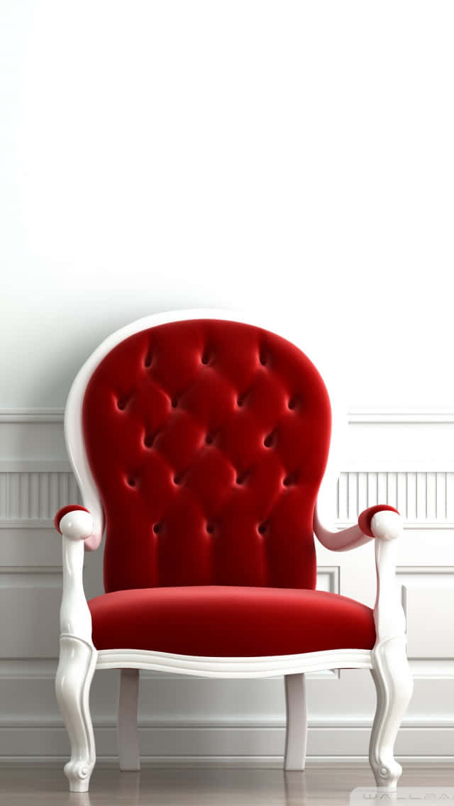 Bergère-stolen i rød og hvid æstetisk tapet. Wallpaper