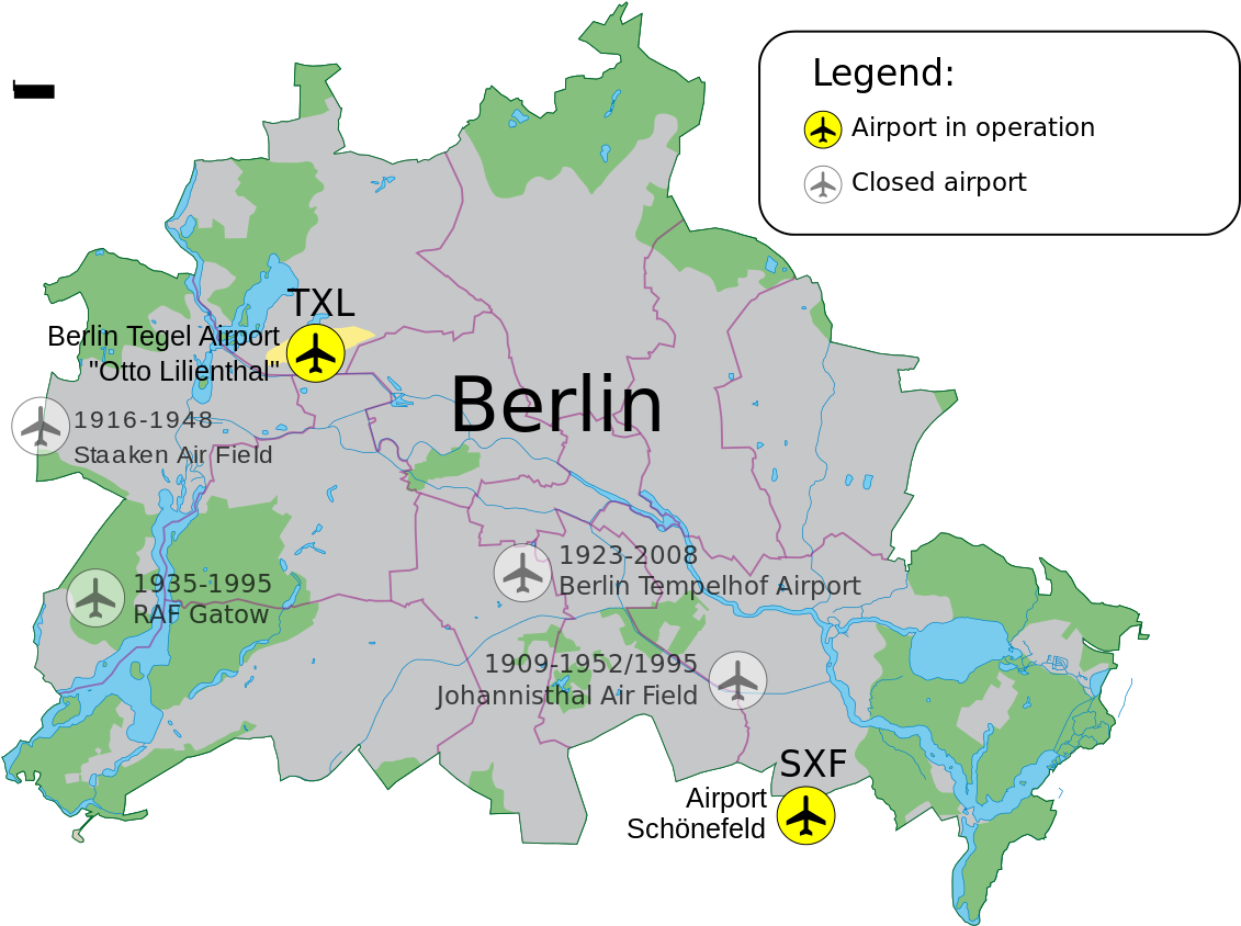 Berlin Airports Map Historicaland Current PNG