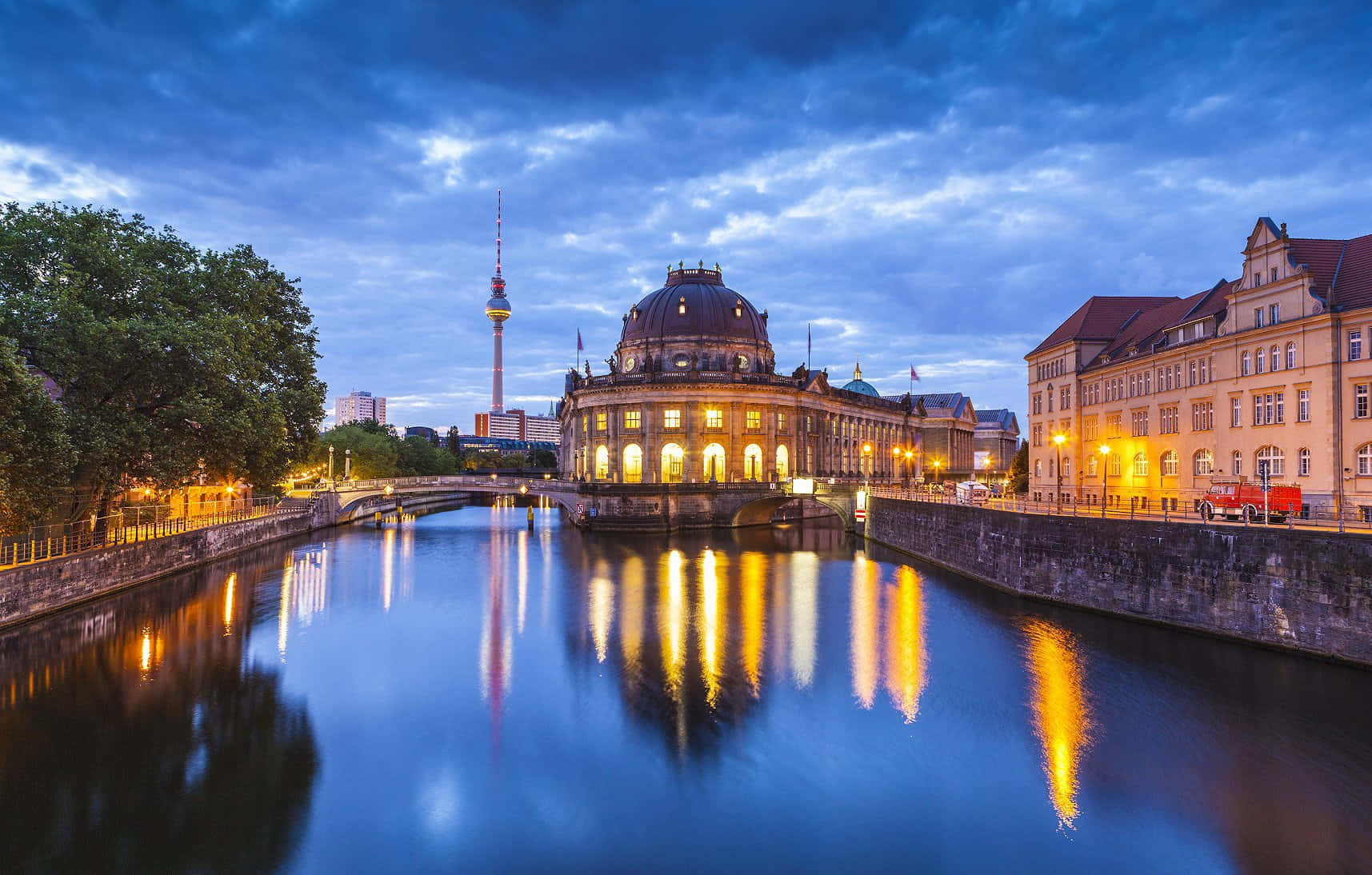 Berlin Museum Island With Lights Background