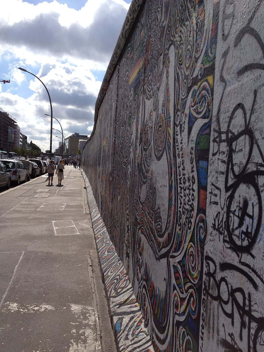 Berlin Wall Sidewalk In Perspective Angle Background