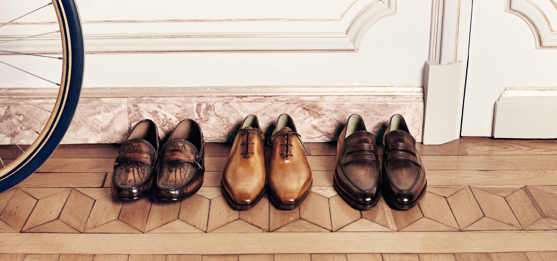 Elegant Berluti Men's Shoes on Display Wallpaper