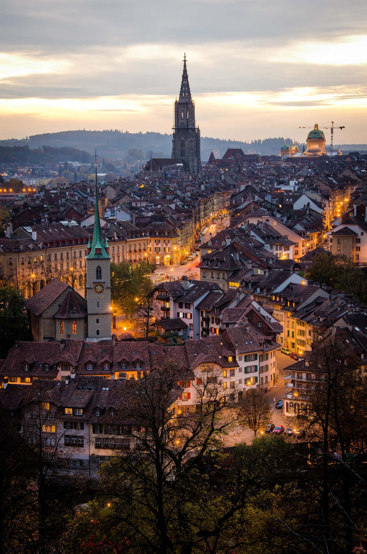 Bern Cityscape Dusk Twilight Wallpaper