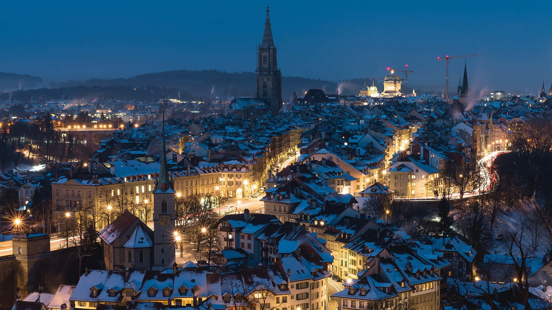 Bern Cityscape Night Winter Wallpaper