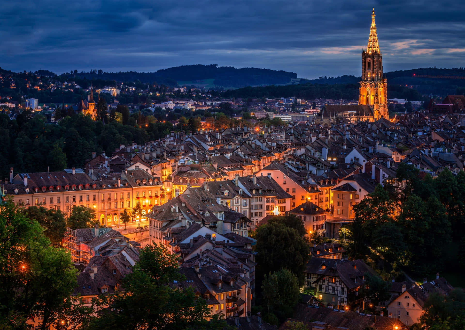 Bern Nighttime Cityscape Switzerland Wallpaper